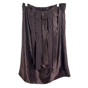 French Connection Chocolate Brown 100% Silk Midi Skirt Women's Size 2